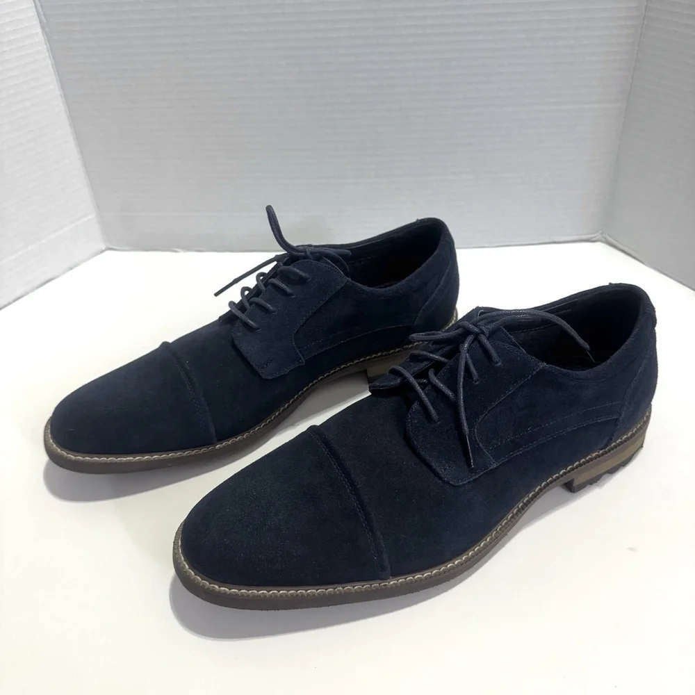 New Carlo Morandi Tony Oxford Suede Leather Shoes Size:10D Men DeepNavy Cap Toe